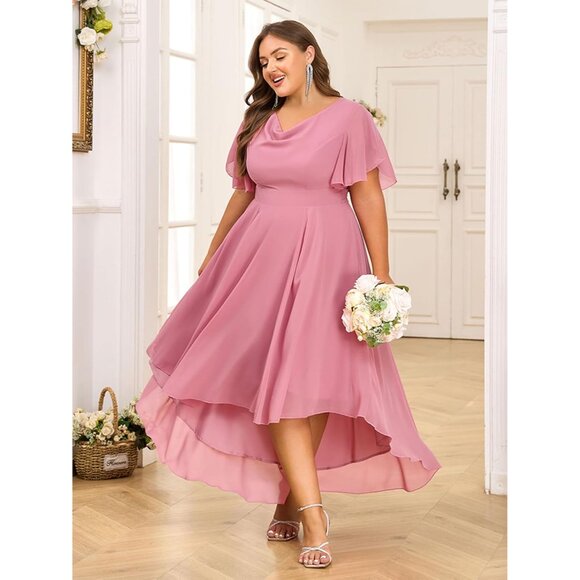 Plus Size Prom Dress Chiffon High Low Bridesmaid Formal Summer Wedding - Picture 7 of 8